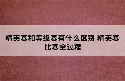 精英赛和等级赛有什么区别 精英赛比赛全过程